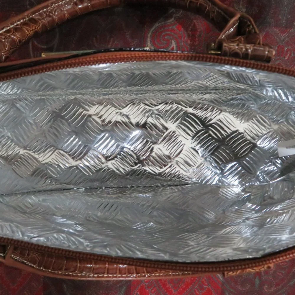 SAMANTHA BROWN Insulated Travel Wine Cocktail Cooler Tote Croc Embossed Leather